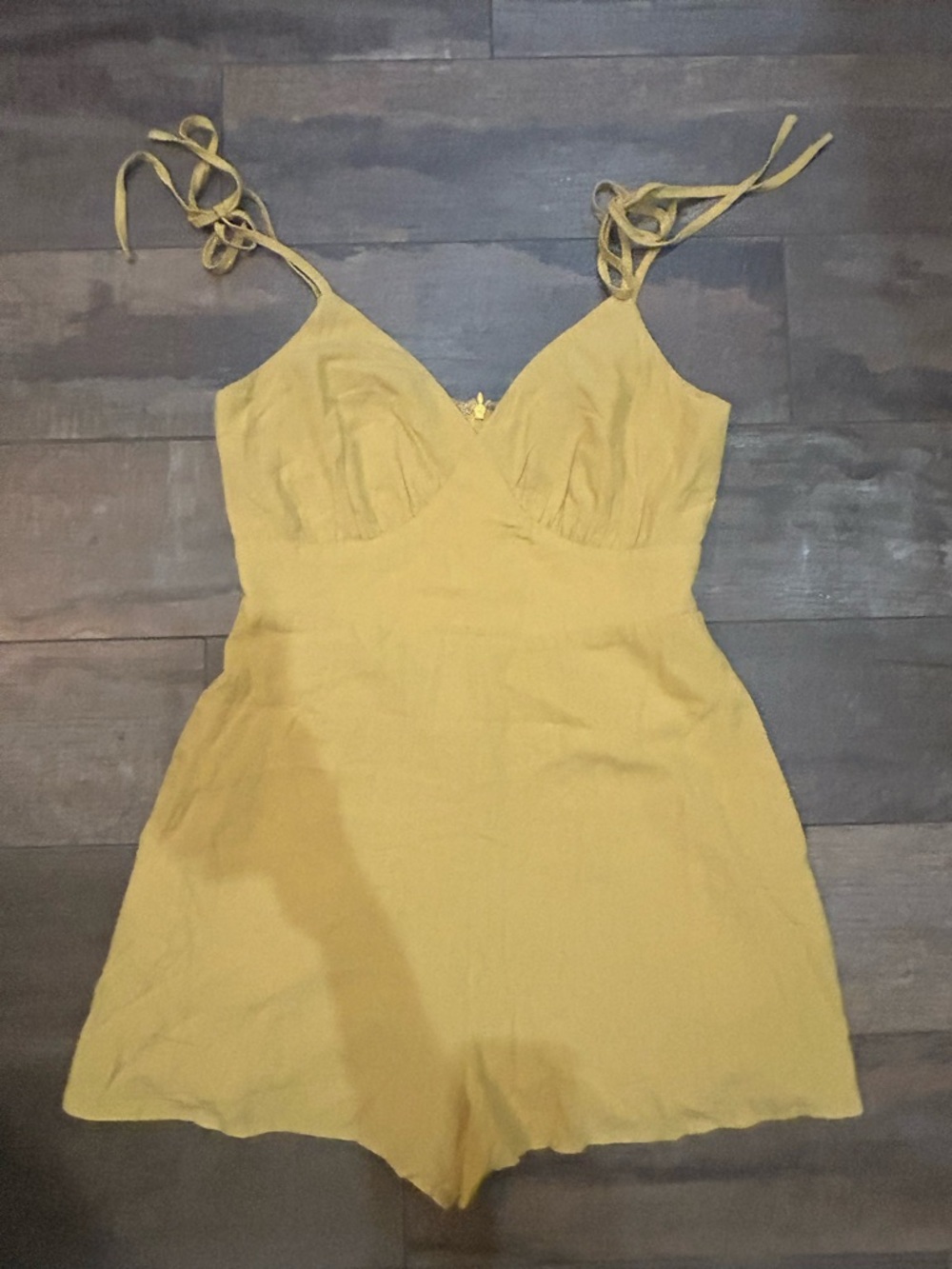 Tie-Shoulder Yellow Romper with pockets
